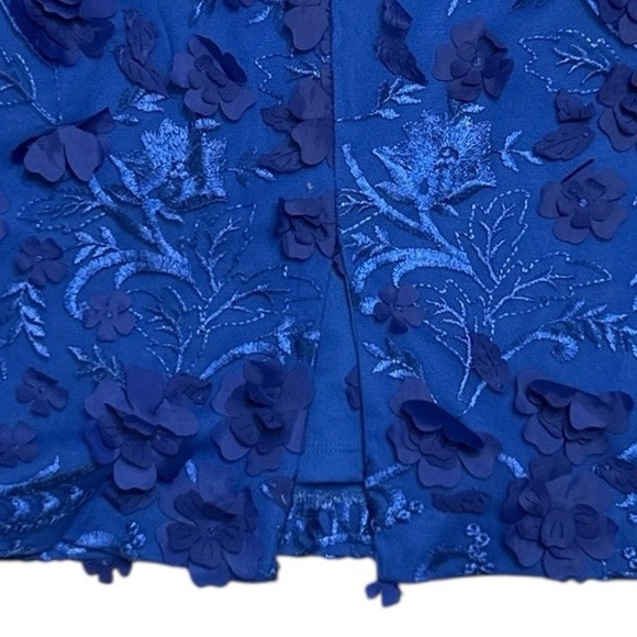 CARMEN MARC VALVO Infusion Dress Sz 6 Blue Floral Embroidery 3D Flower Appliqués - Picture 5 of 11